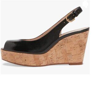 FSJ Black Peep Toe High Heel Wedge Sandals Slip on Cork Slingback Platform Pump